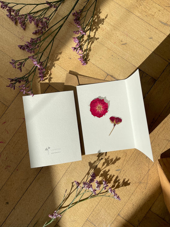Greeting card with pressed roses