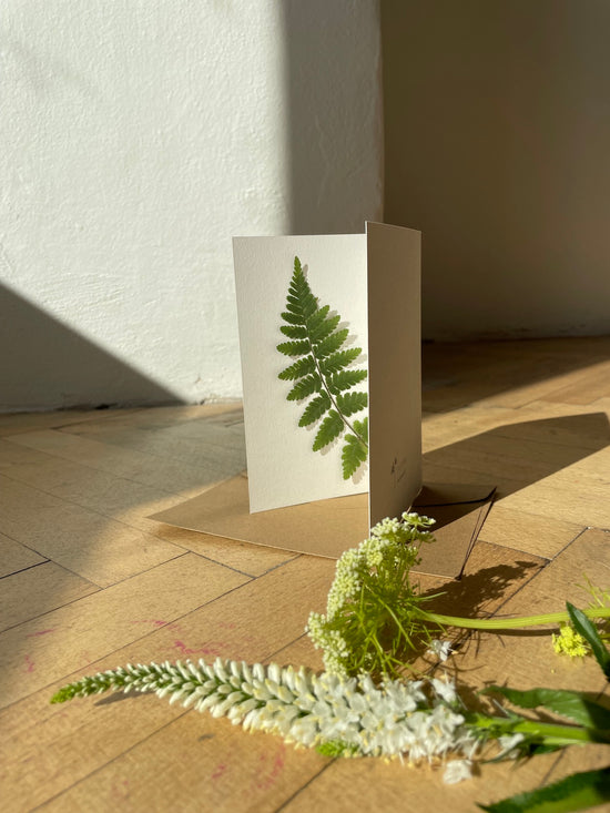 Greeting card with pressed fern
